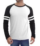 Decrum White and Black Raglan Shirt Men - Soft Sports Jersey Long Sleeve Baseball Shirts for Men | [40129013] White & Black Striped Raglan, M