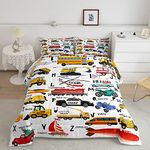 Feelyou Excavator Kids Comforter Fire Truck Police Car Boys Comforter Set Helicopter Motorcycle Ambulance Toddler Bedding Set Alphabet Vehicle Cars Quilt Set Decor with 1 Pillowcase 2Pcs Bedding Twin