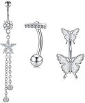 3pcs Belly Button Rings Silver 10mm