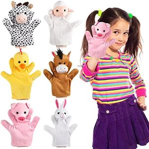 6 Pcs Barn Buddies Hand Puppets Farm Animal Plush Toy Hand Puppets Includes Bunny, Cow, Sheep, Horse, Chicken, Piggy for Kids Boys Girls Party Supplies