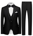 MAGE MALE Mens 3 Piece Suits Slim Fit Tuxedo Suit Set Soild Prom Wedding Suits One Button Blazer Vest Pants Set with Bow Tie, Black, Large