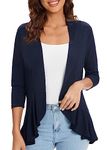 Urban CoCo Women's Casual Lightweight Open Front Cardigan Soft Draped Ruffles 3/4 Sleeve, Navy Blue, Large