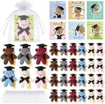 Hanaive 30 Set Graduation Mini Stuffed Animals Keychain with Black Hat and Tie Grad Card Organza Bag Animal Plush Toys Bulk for School College Graduation Gift Bags Party Favors (Bear Style)