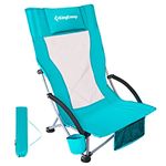 KingCamp Folding Beach Chair for Adults High Back Lightweight Portable Backpack Chair with Cup Holder Pocket Headrest Carry Bag for Outdoor Camping Sand Concert Lawn Festival Sports, Cyan