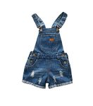 KIDSCOOL SPACE Little Girl Jean Overalls,Big Ripped Denim Shortalls,Blue,4-5 Years