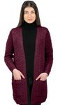 SAOL Aran Cardigan Coat for Women Irish Open Front Cardigan with Pockets Merino Wool Fisherman Cardigan Made in Ireland, Wine, Large