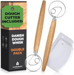 Danish Dough Whisk Double Pack, 2x Bread Whisk 13" with 2x Dough Cutter - Sourdough Whisk for Baking with Stainless Steel Dough Hook, Bread Dough Whisk for Sourdough, Pizza, Pastry, Cake Batter