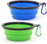 SLSON Collapsible Dog Bowl, 2 Pack Pet Feeder Bowl for Dog Cat Food and Water Feeding Portable Foldable Pet Travel Bowl with Carabiner for Camping or Walking (Small, Blue + Green)