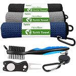 ToVii Golf Towel Microfiber Waffle Pattern Golf Towel | Brush Tool Kit with Club Groove Cleaner | Golf Divot Tool | Golf Accessories for Men Navy Blue