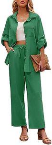 Zeagoo Women 2 Piece Linen Sets 2025 Button Down Shirt and Drawstring Long Pants Set Summer Outfit