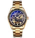 SKMEI Automatic Mechanical Self-Wind Men's Watch 43mm Zinc Alloy Case & Stainless Steel Band 30M Water-Resistant Stylish Gift for Husband, Brother, or Dad- 9194 (9194, Gold Black)