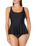 ATHENA Women's Ruffle Waist Swimsuit Tankini Top, Samba Solids Black, 8