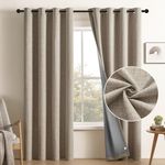 CUCRAF Full Blackout Window Curtains 84 inches Long,Faux Linen Look Thermal Insulated Grommet Drapes Panels for Bedroom Living Room,Set of 2(52 x 84 inches, Light Khaki)