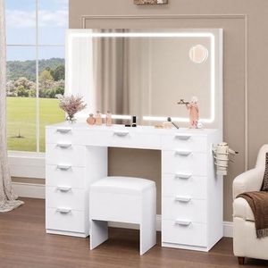 YITAHOME Makeup Vanity Table with 11 Drawers and Magnifying Glass