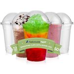 Nationwide Paper Strong Smoothie Cups with Dome Lids 12oz 50pcs for Smoothies, Milkshakes & Thick Drinks Recyclable and Reusable(345ml)