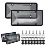 MPRUK 2 Pack Black License Plate Cover - Front and Rear Acrylic Tinted License Plate Protector with Screws and Screw-Caps, Car Accessories for Enhanced License Plate Protection（12x6 Inches）