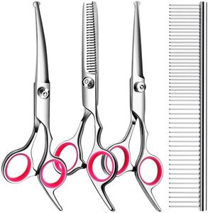 TINMARDA Professional Dog Grooming Scissors Kit with Safety Round Tips, Sharp and Durable Titanium Coated Pet Grooming Shears for Dog Cat