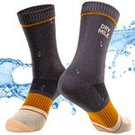 DRYMILE Slim Waterproof Socks, Thin Moisture Wicking Waterproof Socks for Men & Women, Golf, Cycling, Trekking - Crew, Charcoal / Khaki, Large