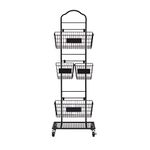 Gourmet Basics by Mikasa Mercato Adjustable 2 or 3 Tier Standing Storage Fruit Basket Rack with Wheels, Black