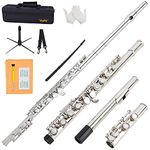 VANPHY Flutes Closed Hole C for Beginners Kids Student, 16 Keys Nickel-plated Flutes - Musical Instrument with Case, Stand, Cleaning Cloth, Gloves, Tuning Rod (Silver)