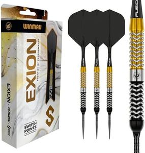 WINMAU Darts - Exion 23g Steel Tip Dart Set | Professional 90% Tungsten Darts Set | Switch Point Tech | Onyx & Gold Parallel Barrels | 2x Interchangeable Points (Wave/Smooth) Rapid-Change System