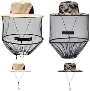 DONHUA 2 Pcs Mosquito Head Net Hat with Hidden Net Mesh Mask for Outdoor Lover Fishing Hiking Gardening Beekeeping, Men or Women