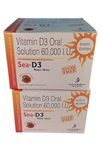 SEA D3 Nano Shots/Vitamin D3 60000 I.U Suga Free Oral Solution Syrup(8 Shots Of 5Ml Each) = 2 Boxes, 1 Count