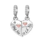 KunBead Big Sister Little Sister Rose Gold Heart Matching Puzzle Dangle Birthday Charms Compatible with Pandora Bracelet Necklace for Women