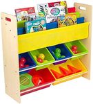 Homesmiths Engineered Wood Toy Organizer with Book Rack,Glossy Finish,Brown