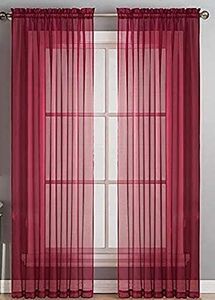 Sapphire Home Burgundy Sheer Curtains - 2 Panels Set, 54" x 108", Transparent, Light Filtering Privacy Voile Drapes, Sheer Window Curtains for Living Room, Bedroom, Kitchen, Dining Room - Burgundy