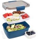 Bugucat Bentobox 2000ML, Lunch Box Salad Lunch Container to Go with 4 Compartment Tray, Salad Bowl with Dressing Container, Meal Prep to Go Containers for Food Fruit Snack, Built-in Reusable Spoon