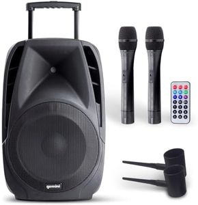 Gemini Sound ES-15TOGO Wireless Portable Bluetooth Streaming Professional DJ PA System Trolley Active 800 Watts Speaker with Dual Mic Jacks SD Card and USB Port with 2 Wireless Mic Bundle