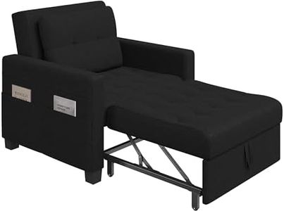 Yaheetech Divano Letto 3 in 1 Imbottito Divano Singolo con Schienale Regolabile Divano a 1 Posto per Soggiorno Camera da Letto Poltrona Pieghevole Ufficio Appartamento Nero