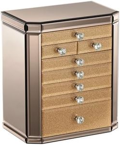 Homruilink Large High End Glass Jewelry Box, 7 Layer Jewelry Organizer with Mirror, 2-Sided Doors, Velvet-Lined Storage for Rings, Necklaces, Earrings, Bracelets, Fathers Day Gift (Gold)