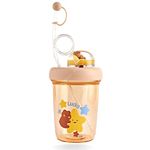 Elecart Bear Sipping Cup, Drinking Spinning Cup with Straw & Lid, Sipper Cup for Toddlers, Water Bottle dor Students, Kids Gift for Girls-390ml (Yellow)