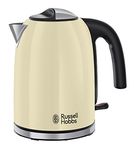 Russell Hobbs Cream Stainless Steel 1.7L Cordless Electric Kettle with black handle (Fast Boil 3KW, Removable washable anti-scale filter, Pull to open hinged lid, Perfect pour spout) 20415