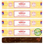 Original Satya Nag Champa Vanilla Incense Sticks | with M&J incense sticks holder | x4 pack | for Aromatherapy, Spa, Yoga, Weddings, Meditation, Healing, Positivity and Relaxation