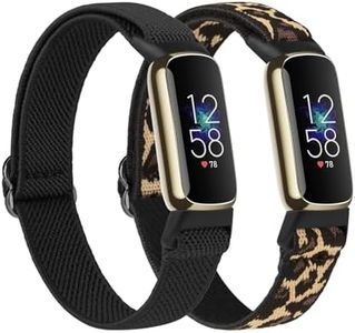 Leonids Elastic Bands Compatible with Fitbit Luxe Bands Women Men, Soft Stretchy Loop Adjustable Breathable Wristband Replacement Watchband Straps for Fitbit Luxe Advanced Fitness Tracker (Black+Leopard)