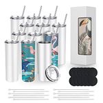 BetterSub Sublimation White Tumblers 20 oz Skinny Straight, Double Wall Insulated Sublimation Blanks Tumblers, Stainless Steel Sublimation Cups with Lid, Metal Straw, Brush, Display Box, 12 Pack