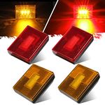 Partsam 4 Pcs(2Amber 2Red) Square LED Trailer Side Marker Light with Reflector Stud Mount 3LED, 2-4/5" Rectangular LED Truck Trailer Light Side Reflex