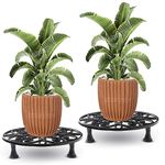 Sharpex Caddy Iron Round Rack Rustproof Sturdy Metal Potted Indoor Outdoor Plant Stand/Trolley Casters with Legs for Garden and Home, Black (2 PC, Design 7)