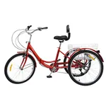 Esyogen Tricycle Adults 24 Inch Foldable 3 Wheels 7 Speeds Bicycle Tricycle for Adults, Seniors, Women, Men Cruiser Bikes with Shopping Basket (Red)