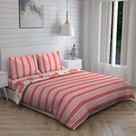 BOUTIQUE LIVING Cotton Bedsheet for Double Bed Queen Size with Pillow Cover Set & Comforter, 148 TC (Coral, Striped Pattern) Garnet Collection, Light Weight, Moisture Absorbent, All Season Comfort