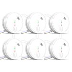 Mains Powered Smoke Alarms, Interlinked Wired Alarm Smoke Detector 1 Year Replaceable Battery Back-up, Fire Alarm with LED Indicator Silence Button EN 14604 Standard (6-PACK)