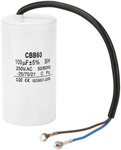 Yanmis CBB60 Capacitor, AC Motor Run Capacitor 100uF 250V 50/60Hz, Round Plastic Polypropylene, White, 100uf ±5% 250V AC 50/60Hz, 40/85/21 Climate Type, 248g