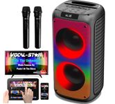 Vocal-Star Portable Karaoke Machine With Bluetooth, 2 Microphones, 100w Speaker, 6 Dazzling LED Full Speaker Lights Effects, Records Vocals, TWS, AUX, Rechargeable