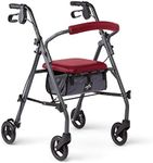 Medline Rollator Walker with Seat and Wheels, Folding Walker for Seniors with Microban Antimicrobial Protection, Durable Steel Frame Supports up to 300 lbs, 6 inch Wheels, Red