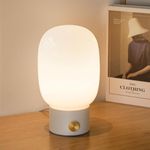 ONEWISH Table Lamp Fully Dimmable Nightstand Light,Modern Desk Lamp with Warm LED Bulb,Rotary Switch Glass Lamp for Bedroom Living Room,White