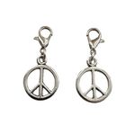 2 Pcs Peace Sign Charms, Very Cute Small Peace Clip on Charm, Hippy Zipper Pull, Antique Silver Color