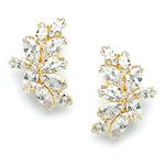 Mariell Shimmery Marquis Cluster Cubic Zirconia Bridal or Special Occasion Earrings - 14K Gold Plated